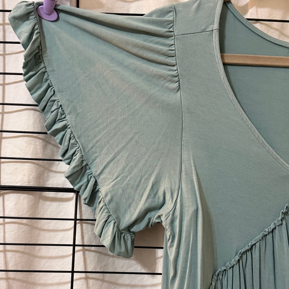 Kori Teal Ruffle Sleeve Blouse - Picture 2 of 3